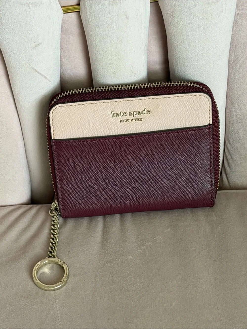 Kate Spade WLRU5425 Burgundy Blush Saffiano Leather Zip Around Bifold Wallet